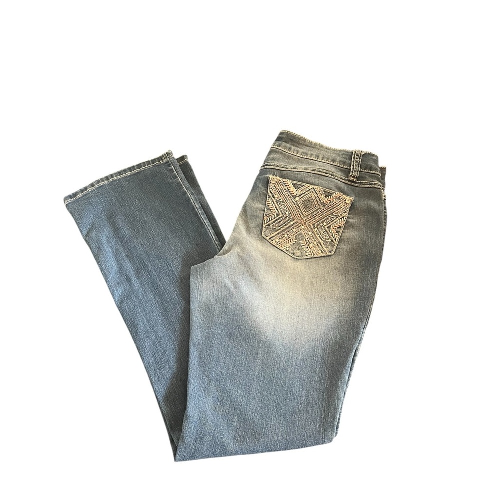Cato’s•Blue Boot Cut Silver Pink Gem Embellished Jeans